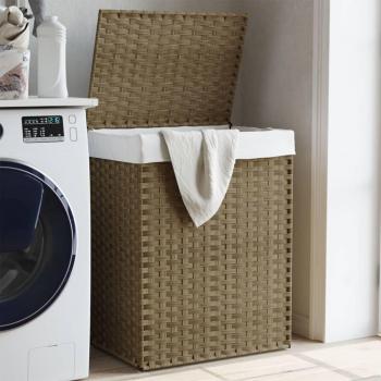 Cesta de ropa con tapa 46x33x60 cm Polyrattan marrón