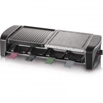 SEVERIN Raclette grill con piedra natural y plancha, grill con parrilla antiadherente y 8 sartenes, parrilla eléctrica para 8 personas, máx. 1400 W, negro, RG 9645