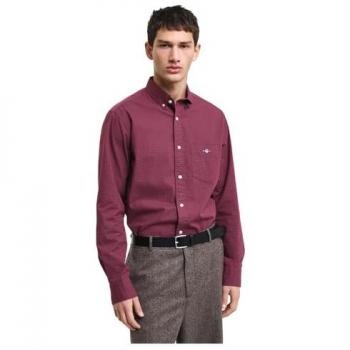 Camisa de Hombre Gant Regular Fit 100% Algodón Manga Larga Microestampado Burdeos (L)