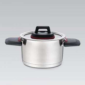 Olla Maestro MR-3530-18 con asas plegables, tapa incluida, color negro y rojo, material de acero inoxidable y plástico, diámetro de 18 cm, capacidad de 2.3 litros