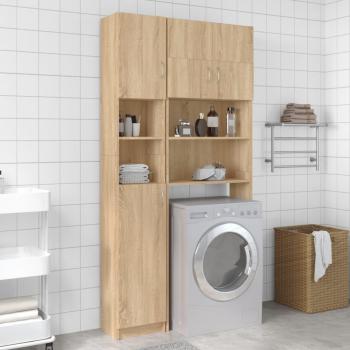 Conjunto de armario para lavadora de aglomerado color roble Sonoma, incluye mueble para lavadora de madera de ingeniería en color roble Sonoma