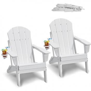 VEVOR All-Weather Portable Folding Adirondack Chairs Set of 2 with Cup Holders and Relaxing Arms