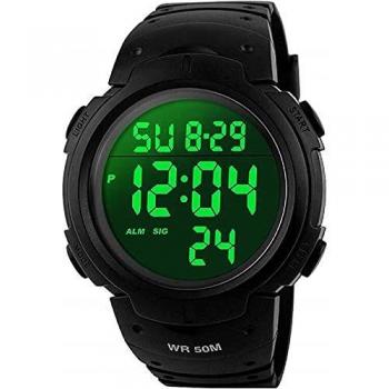 Para la práctica de deportes de los relojes digitales - al aire libre impermeable Deporte Reloj con alarma, Big Face Military muñeca relojes con retroiluminación LED para running hombres - Negro VDSOW