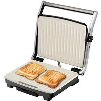 IKOHS Stone Grill 2000 - Sandwichera Grill, 2000 W, Revestimiento Antiadherente Cerámica, Apertura de 105º, Altura Adaptable, Asa No Transmite Calor, Libre de BPA, Regulador Temperatura, Color Gris