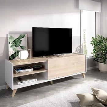 Mueble TV Aparador Bajo Asinara, 155x43x47 cm, Roble y Blanco