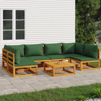 7-Piece Solid Wood Garden Lounge Set with Green Cushions