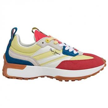 Zapatillas de mujer Pepe Jeans Running Multicolor Bajas con Logotipo Lateral y Minitacos Amarillo Ácido