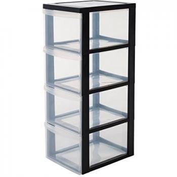 Iris Ohyama, Torre de Almacenamiento, 4 Cajones de 15 L, con Ruedas, Asas Ergonómicas, Oficina, Baño, Sala de Estar - Design Chest Dc-304 - Negro