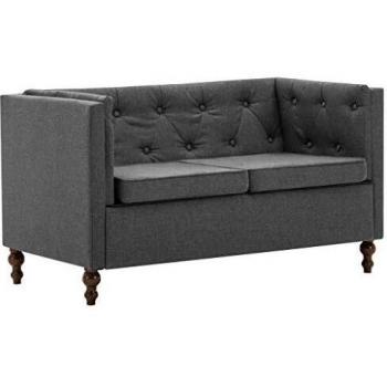 vidaXL Sofá Chesterfield 2 Plazas Tela Gris Oscuro Asiento Sillón Silla Salón