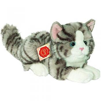 Gato de Peluche Tumbado Gris 20 cm, con Material Reciclado