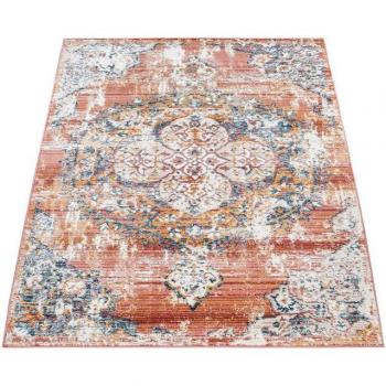 Alfombra Comedor Diseño Oriental Moderna Paco Home - Alfombra Salón Pelo Corto Vintage Moderna Oriental Abstracta Rojo Crema Azul 80x150 cm