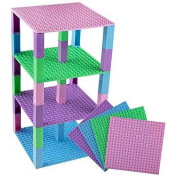 Pack de 4 bases con ladrillos apiladores 2 x 2 - Construcción en forma de torre - Compatible con todas las marcas - 15,24 x 15,24 cm - Colores pastel