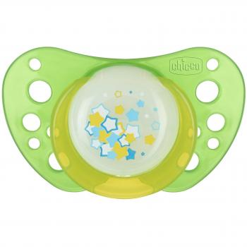 Chicco 72721410000 - Pack de 2 chupetes de caucho, esterilizados, fosforescente, color verde y amarillo