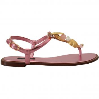 Dolce & Gabbana Pink Embellished Slides Flats Sandals Shoes - EU37/US6.5