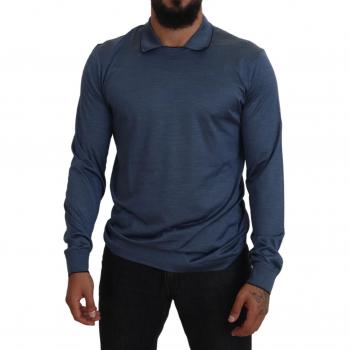 Dolce & Gabbana Blue Silk Collar Polo Pullover Sweater - IT48 | M