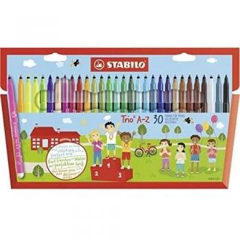 Rotulador con zona de sujeción triangular STABILO Trio A-Z - Estuche con 30 colores