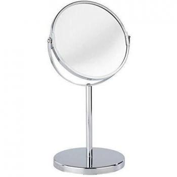 WENKO Espejo de pie Assisi - plegable, superficie de espejo ø 16 cm 300 % aumento, Acero, 18.5 x 34.5 x 15 cm, Cromo