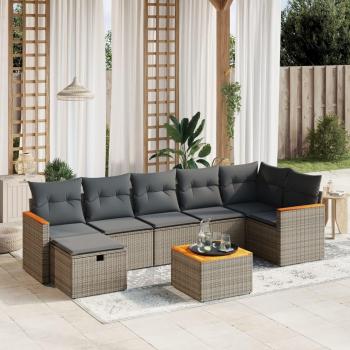 8-Piece Grey Poly Rattan Garden Sofa Set with Cushions