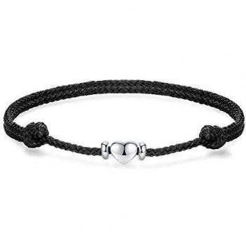 J.Endéar Amor Corazón Pulsera Tobillera Plata 925, Handmade Trenzada Pulsera Tobillera Mujer 24cm Ajustable Pulsera Cuerda