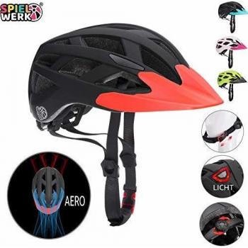 Casco de bicicleta para niños negro/naranja tamaño S con luz de advertencia ajustable