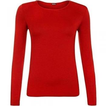 WearAll - Mujeres Manga Larga Camiseta Top - Rojo - 36-38