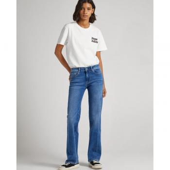 Pepe Jeans Women's Mid-Rise Straight Leg Snow Effect Jeans