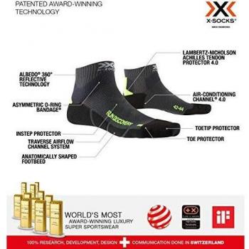 X-Socks Run Discovery Calcetines Deportivos Calcetines Para Correr Hombre Mujer Socks Calcetines, Unisex adulto, Charcoal / Phyton Yellow / Black, 35/38