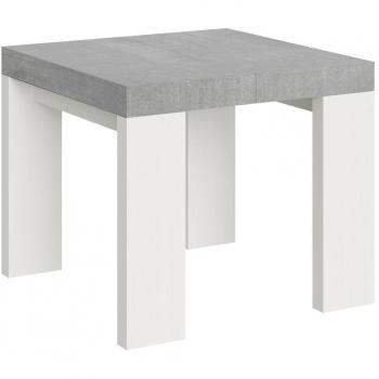 Mesa extensible 90x90/246 cm con tapa de cemento y patas de fresno blanco - modelo Roxell Mix