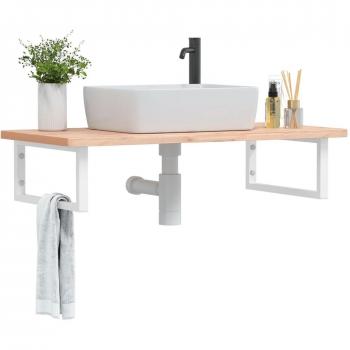 Estante de lavabo de pared de acero y madera maciza de haya vidaXL