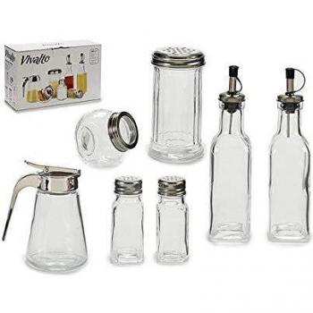 Set de Recipientes para Condimentos Vivalto (7 Piezas) - Vidrio y Metal, Diseño Elegante, Ideal para la Cocina
