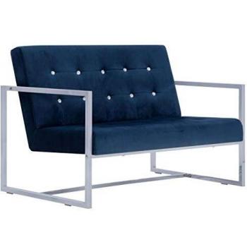 SengentoStyle Tweezitsbank met armleuningen chroom en fluweel blauw
