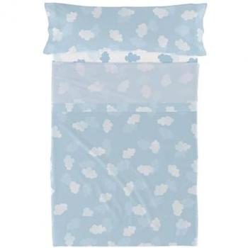 Juego de Sábanas Happyfriday Clouds 2 Piezas Azul | 100% Algodón | 150 TC | Cama de 105 | Dimensiones: 180 x 270 cm | Fabricado en España