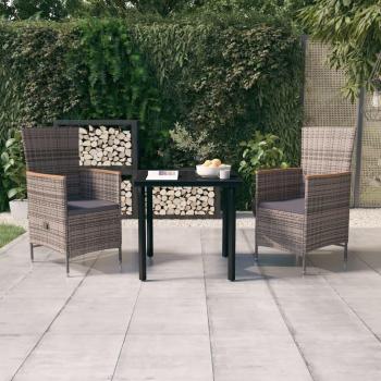 3-Piece Grey Garden Dining Set with Cushions