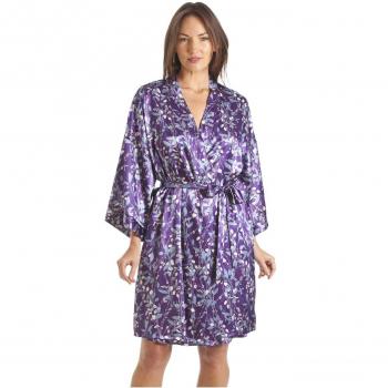 Camille - Bata Satinada para Mujer - Estampado Floral - Morado 46/48