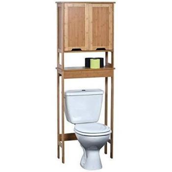 Over-the-Toilet Bamboo Storage Cabinet with 2 Doors and 1 Shelf - 57x21x173 cm