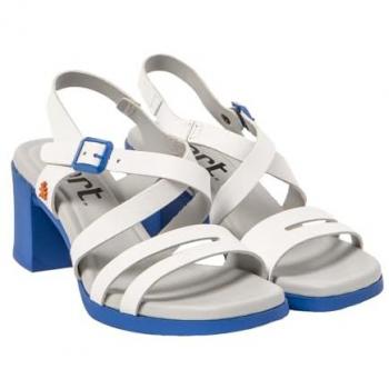 Sandalias de Piel Cannes para Mujer con Tacón de 7,5cm y Velcro - Color Blanco-Azul - Art Outlet 2024