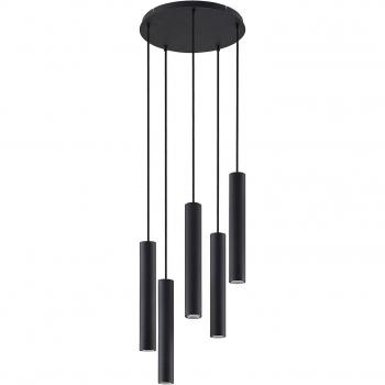 Lámpara colgante Sanad, redonda, moderna, color negro, material metal, para salón y comedor, 5 llamas, tipo de bombilla GU10