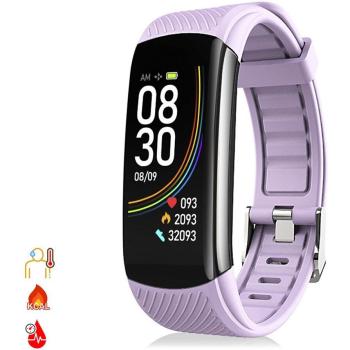 Brazalete Inteligente T118 con Medición de Temperatura Corporal, O2 en Sangre y Tensión - Color Morado