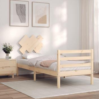 Cama Individual Pequeña con Cabecera de Madera Maciza