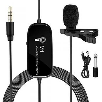 K&F Concept Micrófono de Solapa Clip-on Recargable con Conector 3,5 mm Cable 6M Batería Litio de 230 mAh para cámara DSLR, cámaravideo, Smartphone iPhone, Samsung, Ordenador