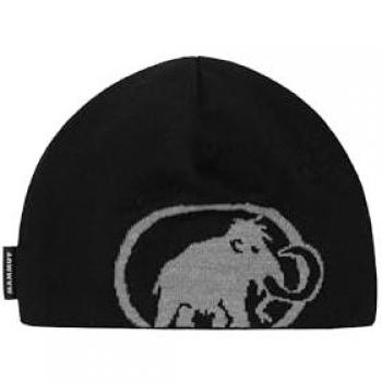 Gorro Mammut Tweak Negro con logo gris, diseño moderno, tejido cálido y cómodo, ideal para actividades al aire libre