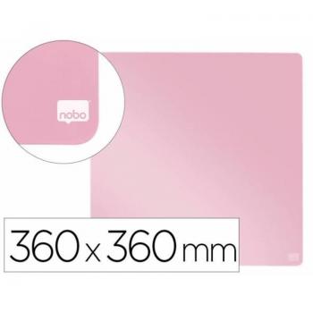 Nobo Pizarra Magnética Cuadrada para el Hogar, Sin Marco, 360x360 mm, Incluye Almohadillas Adhesivas e Imanes, Color Rosa