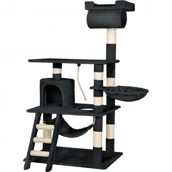Rascador para gatos Stokeley Tectake | Altura 141 cm | Nido giratorio, hamaca y cordón | Práctico árbol rascador con sistema antivuelco | Múltiples opciones para jugar, afilar
