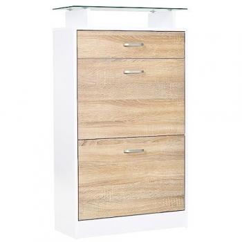 Mueble Zapatero Homcom con 3 Cajones, Estante de Vidrio, Asa de Aluminio, Carga 50 kg, Dimensiones 60x24x105.5 cm, Color Natural