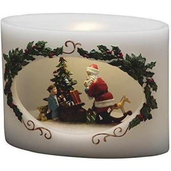 Vela LED de Cera Real Papá Noel con Niño - 14 cm x 19 cm, Color Blanco Calido