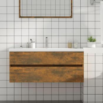 Gabinete de lavabo de madera contrachapada en roble ahumado, dimensiones 100x38,5x45 cm, fabricado en madera multicapa