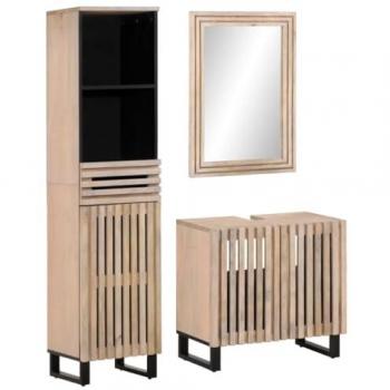 Conjunto de muebles de baño 3 piezas madera maciza de mango