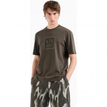 Armani Exchange Men's Short Sleeve T-Shirt with Box Logo Print, Regular Fit, Cotton, Green, Size S