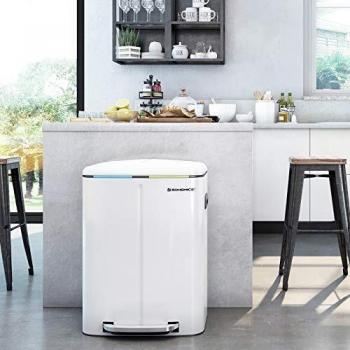 Cubo de Basura Doble 40 L (2 x 20 L) Blanco, Metálico con Pedal y Cierre Suave