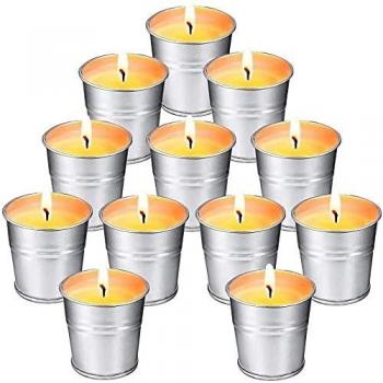 SUPERSUN Vela Citronela Exterior Regalo, Juego de Velas de Citronela, 12 * 2.0oz, 120-180 Horas, Cera de Soja 100% Natural, Velas Citronela Interior para Jardín, Camping, Viajes, Balcón, Terraza